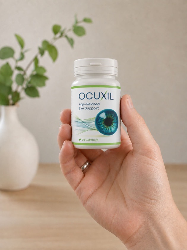 Envase original de OCUXIL en la mano